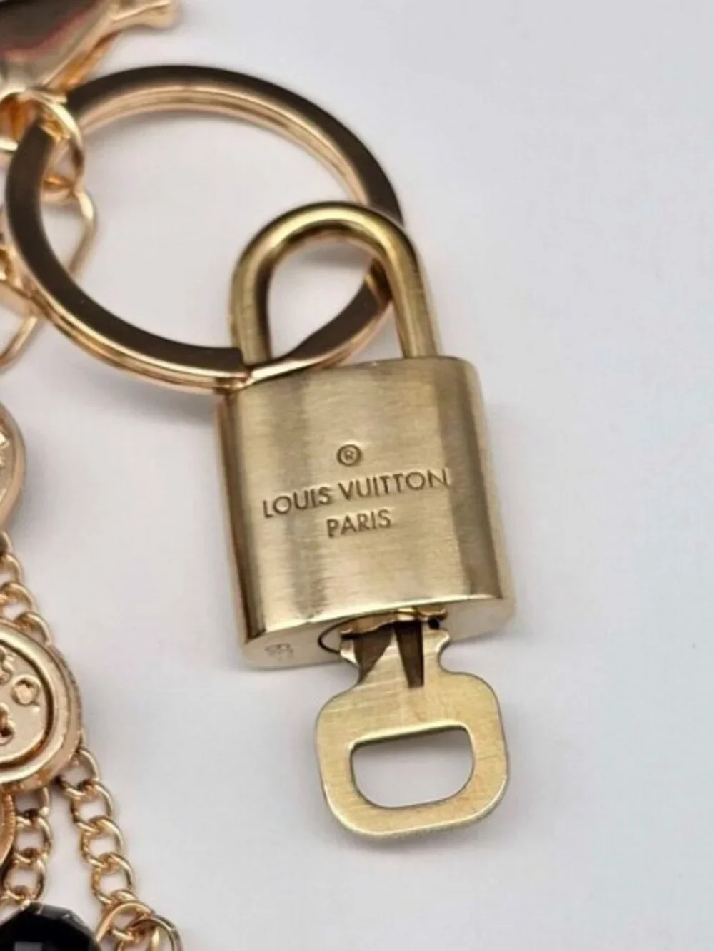 LV Gold Padlock 🔑 Authentic Louis Vuitton Charm + Unbranded Flower Keychain